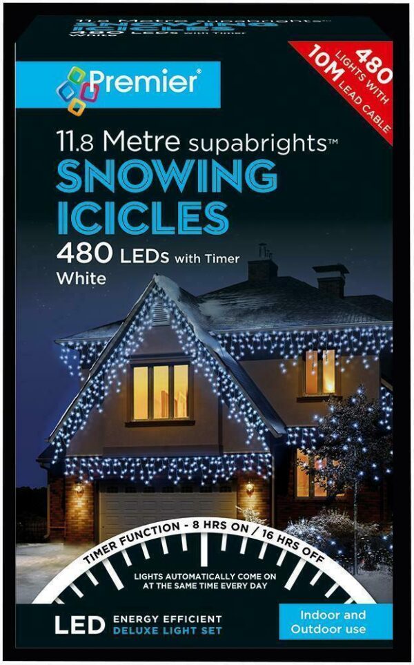 480 LED Snowing Icicle White Lights & Timer Premier Decorations