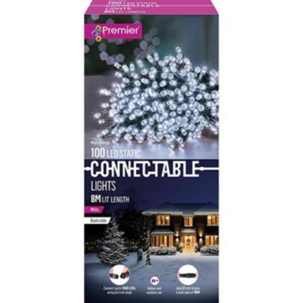 100 White Connectable LED Christmas Lights Premier
