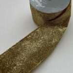 3 Rolls 'Gold Glittered' Fabric Wire Edge Christmas Ribbon 60mm Wide - Christmas - 2.7m x 60mm