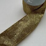 3 Rolls 'Gold Glittered' Fabric Wire Edge Christmas Ribbon 60mm Wide - Christmas - 2.7m x 60mm
