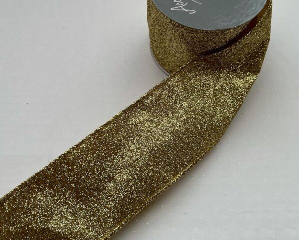 3 Rolls 'Gold Glittered' Fabric Wire Edge Christmas Ribbon 60mm Wide - Christmas - 2.7m x 60mm