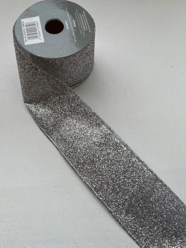 3 Rolls 'Silver Glittered' Fabric Wire Edge Christmas Ribbon 60mm Wide