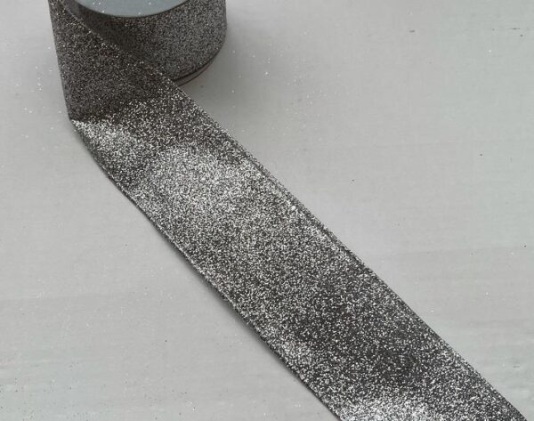 3 Rolls 'Silver Glittered' Fabric Wire Edge Christmas Ribbon 60mm Wide