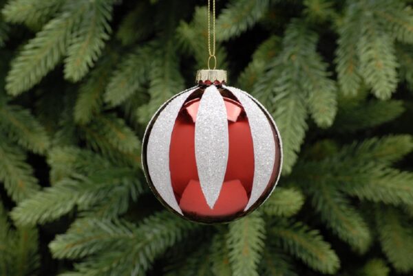 Candy Cane Design Glass Ball 80mm Pack x4