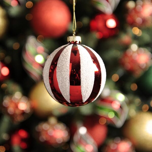 Candy Cane Design Glass Ball 80mm Pack x4