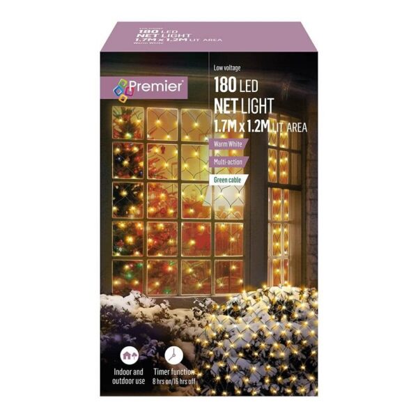 180 LED Multi-Action 1.75 x 1.2m Net Light Warm White Christmas Lights