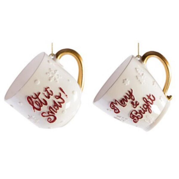 White Teacup + Logo Christmas Tree Ornaments / Decorations 10cm Pack x2