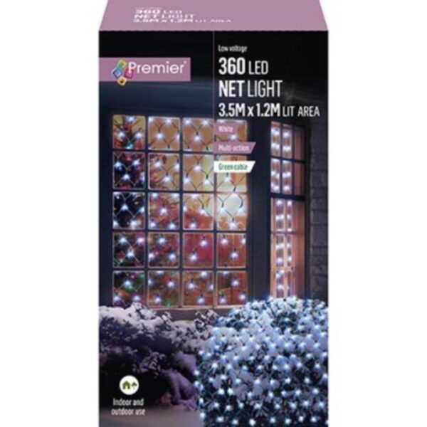 360 LED Multi-Action 3.5 x 1.2m Net Light White Christmas Lights Premier