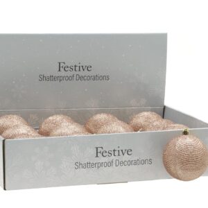 Rose Gold Indent /Line Bauble 80mm Pack x12 Christmas Ornaments