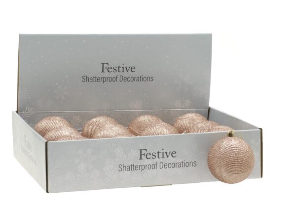 Rose Gold Indent /Line Bauble 80mm Pack x12 Christmas Ornaments