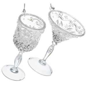 Wine Glass Christmas Tree Ornaments Set x2 Designs Silver Trim/ Acrylic