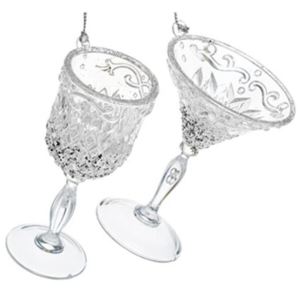 Wine Glass Christmas Tree Ornaments Set x2 Designs Silver Trim/ Acrylic
