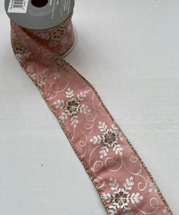 3 Rolls 'Pink Snowflake' Fabric Wire Edge Christmas Ribbon 60mm Wide - Christmas - 2.7m x 60mm