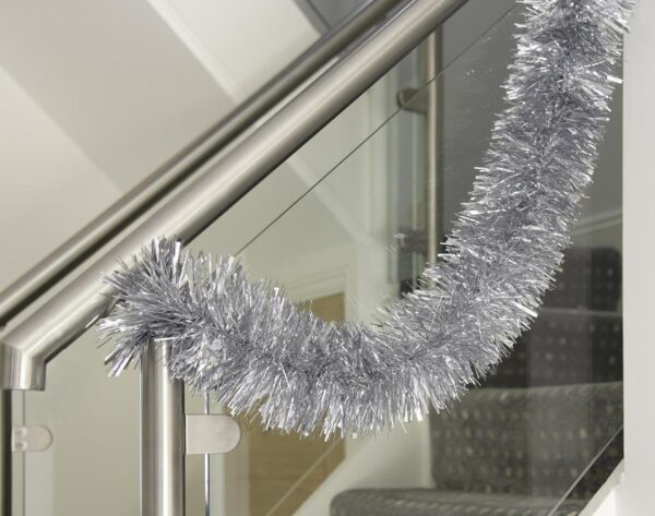 Silver Chunky Tinsel Garland Fine Cut 6m x 10cm Christmas Decoration