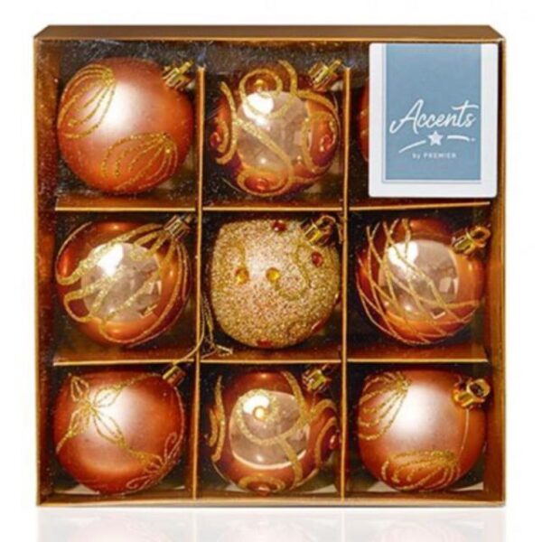 Rose Gold Decorated Bauble Christmas Tree Decorations 60mm Pack x9 Assorted