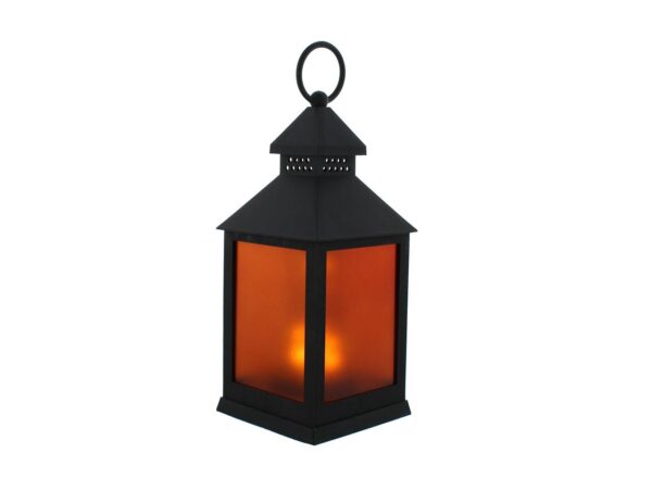 Black Lantern + Fire Effect LED Lit Batt-Op 24cm