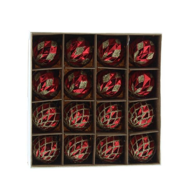 Red/Gold Diamond Finish Baubles 40mm Pack x16