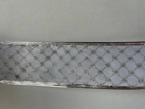 3 Rolls 'Silver Stars & Lines' Fabric Wire Edge Christmas Ribbon 60mm x 2.6m