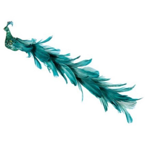 Dark Green Glittered Long Tail Bird Christmas Decoration Pack x2