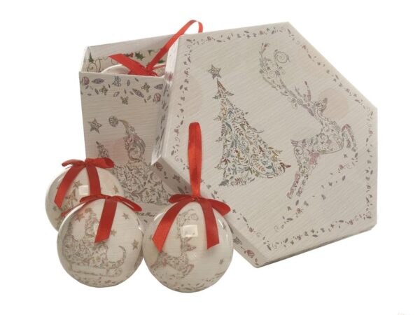 Reindeer/Tree/Sleigh Decoupage Christmas Balls 75mm Pack x14