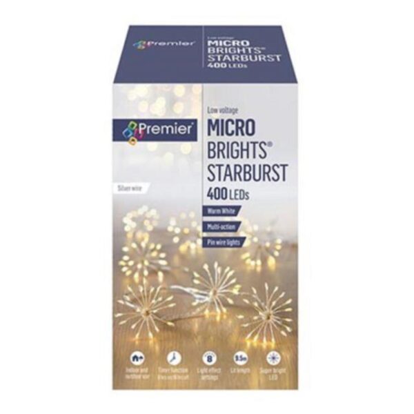 400 Multi-Action Warm White LED Starburst String Lights + Timer