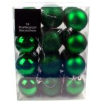Pack 24 x 80mm Rich Green Assortment Baubles Christmas Tree Decorations