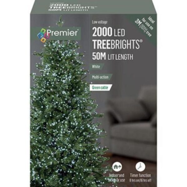 2000 White Premier Treebrights Multi Action LED Christmas Tree Lights + Timer