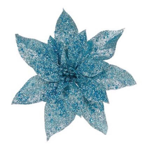 Poinsettia Flower Blue Christmas Decoration 22cm Pack x4