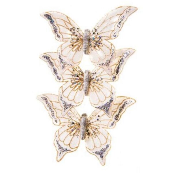 Gold Butterfly Christmas Decoration 14.5cm Pack x3