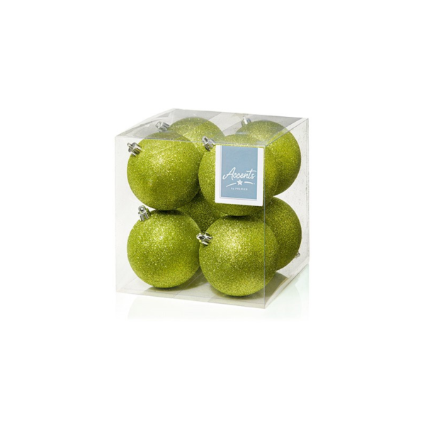 Green Glitter Bauble Christmas Tree Decorations 80mm Pack x8