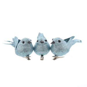 Ice Blue Glitter Clip On Robin/Bird Christmas Decorations 9cm Pack x3