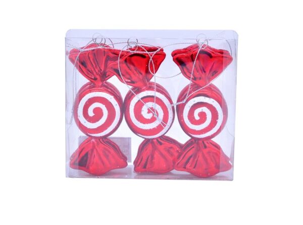 110mm Sweet Swirl Ball Candy Cane Christmas Decoration Pack x6