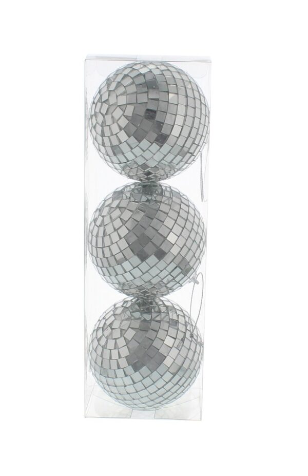 Silver Mirror Balls / Baubles Christmas Tree Decorations 80mm Size Pack x3