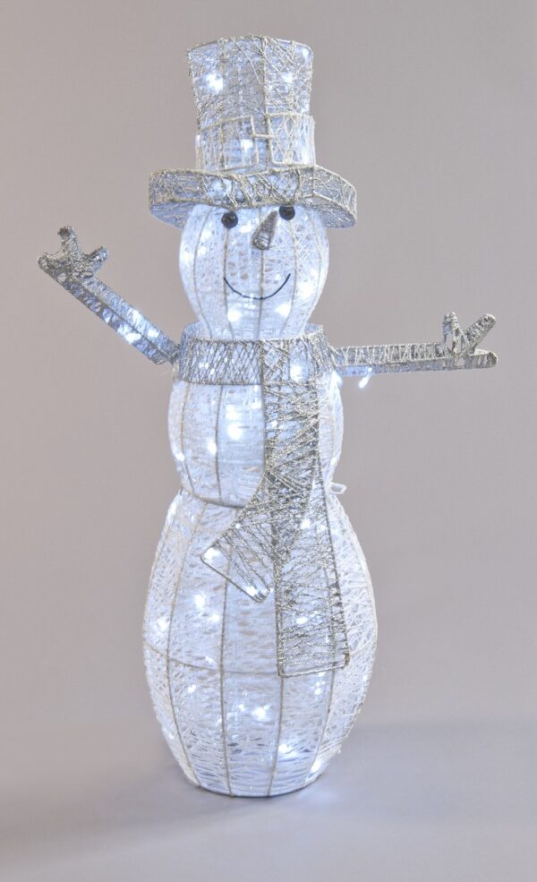 LED Lit 3d White Snowman Figure Christmas Decoration 75cm Tall