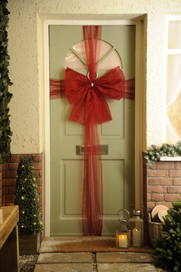 Organza Fabric Door Bow Kit Dark Red Christmas Decoration