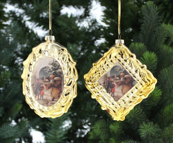 Gold Glass Photo Frame Christmas Tree Decorations 13cm Pack x2 Assorted