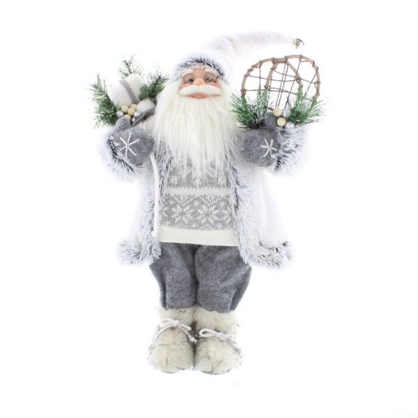 Standing White/Grey Jumper Santa Figure 64cm