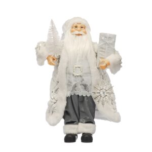 Standing White/Silver Santa Figure 45cm Snowflake Christmas