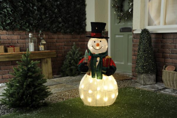 90cm LED Lit Snowman + Present Batt-Op Christmas