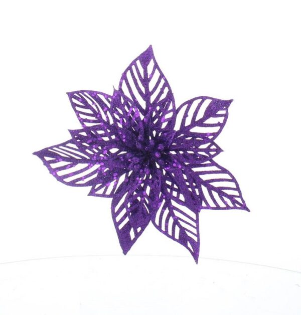 Purple Glitter Mesh Clip On Poinsettia 23cm Pack x4