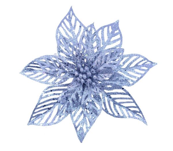 Silver Glitter Mesh Clip On Poinsettia 22cm Pack x4