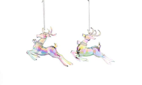 Acrylic Reindeer Christmas Tree Ornaments / Decorations 12cm Pack x2