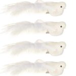 Pack x 4 White Feather Clip On Birds Christmas Decoration 12cm