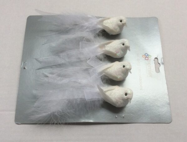 Pack x 4 White Feather Clip On Birds Christmas Decoration 12cm