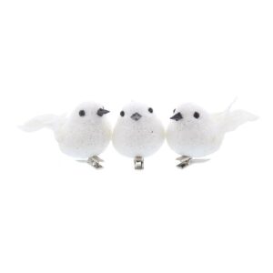 White Glitter Clip On Robin/Bird Christmas Decorations 9cm Pack x3