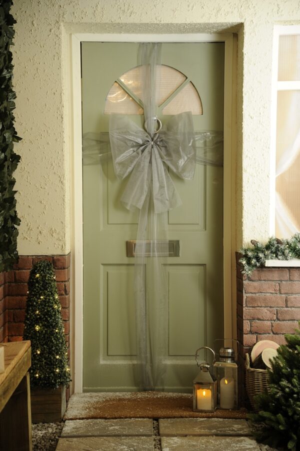 Organza Fabric Door Bow Kit Silver Christmas Decoration