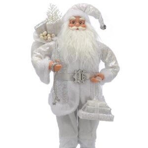 45cm Standing White Sequin Santa Figure + Presents Christmas Decoration Figurine