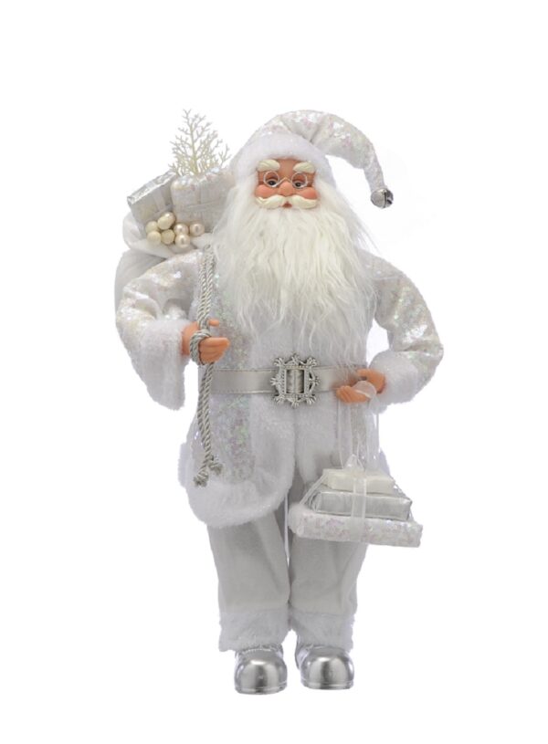 45cm Standing White Sequin Santa Figure + Presents Christmas Decoration Figurine