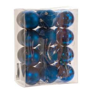 Royal Blue Mix 80mm Shatterproof Baubles Christmas Decorations Themed Pack 24