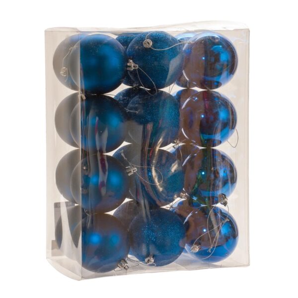 Royal Blue Mix 80mm Shatterproof Baubles Christmas Decorations Themed Pack 24
